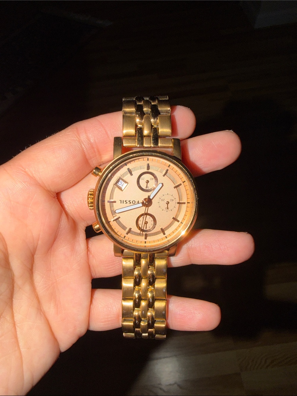 Fossil Rose Gold Tone Chronograph Bracelet Watch